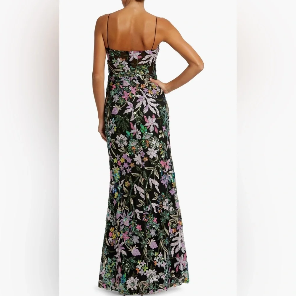 Mac Duggal Spaghetti Strap Bustier Embroidered Applique floral sequin Gown Sz 6 - Picture 4 of 16